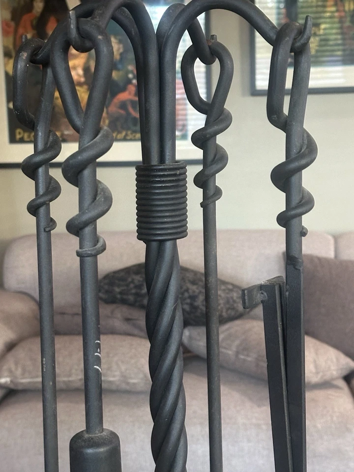 Juego de herramientas de chimenea de hierro forjado trenzado vintage de 30" campo 5 piezas Foto 2 de 4