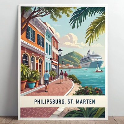 Philipsburg St. Maarten lebendiges Reiseposter - Karibikinsel Paradies Kunst Pr