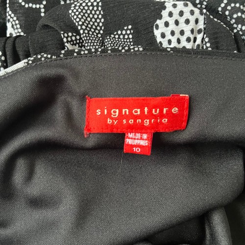 SIGNATURE BY SANGRIA Midi Kleid Blumenmuster Gr. 10 schwarz weiß Kappe Rüschen Retro - Bild 10 von 14