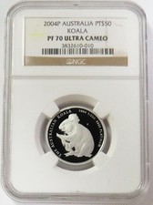 2004 P PLATINUM AUSTRALIA 83 MINTED KOALA 1/2oz PROOF $50 COIN NGC PF 70 UC 4389.00 per troy oz
