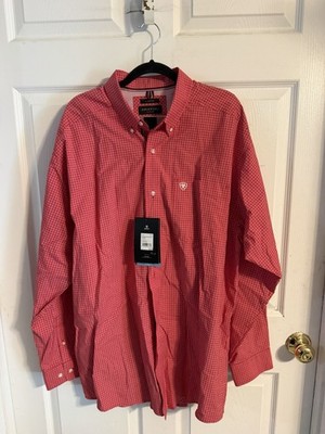 Mens Ariat Pro Series Stretch Long Sleeve Button Up Stretch Red Checked Size XL