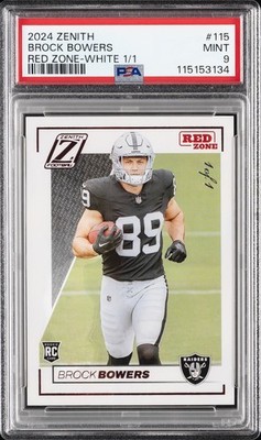2024 PANINI ZENITH RED ZONE-WHITE 1/1 #115 BROCK BOWERS 1/1 PSA 9