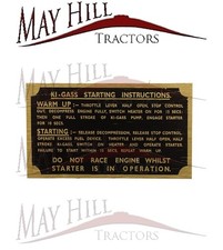 Reproduction Ki-Gass Starting Instructions Plate for Ferguson Tractor