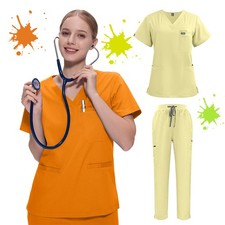 Comfort Unisex Medical Scrubs V-Neck Straight-Leg Pants Set
