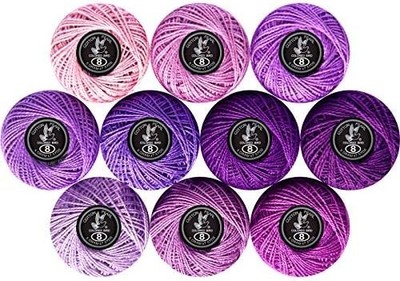 Crochet Thread 10 Balls Purple Series Size 8 for Embroidery Cross Stitch