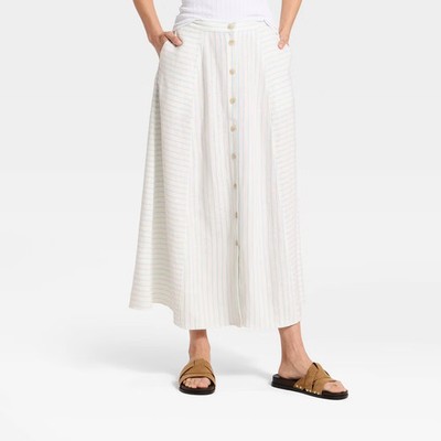 Women Maxi A-Line Skirt - Universal Thread Light Blue Striped L