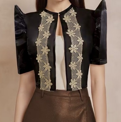 Modern Filipiniana Top Blouse with Puff Sleeves Women's Bolero Style Small