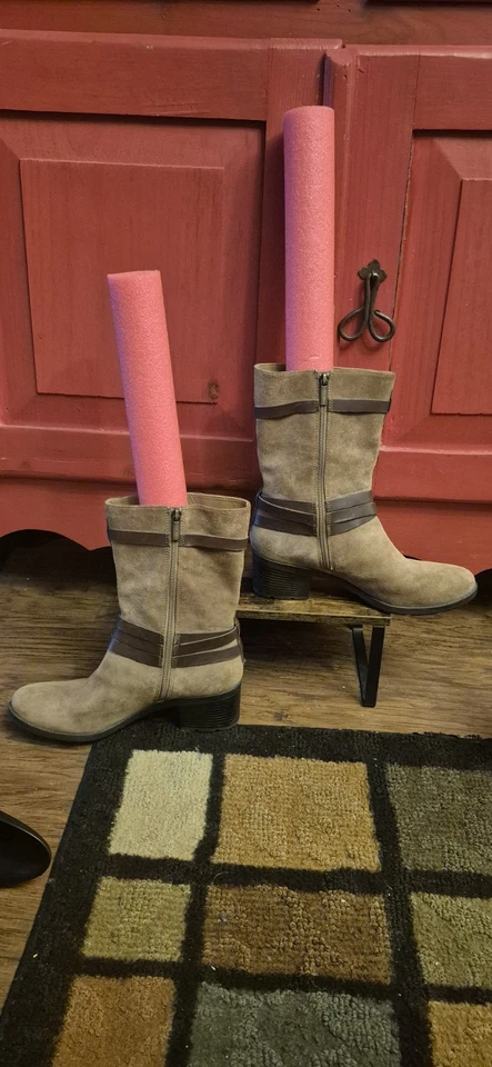 Bandolino Talla 10.5 Marrón Gamuza Cuero DURSAL Moto Motociclista Pull On Arnés Botas Foto 2 de 4