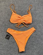ZAFUL Forever Young Orange Striped Bikini Set Women Size Large 8-10 NEW