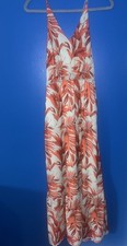 SALE H&M Orange & Aqua Teal Tropical Palm Print Strappy Racerback Maxi Dress ✨ 6