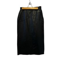 Vintage Greg Adams Black Leather Midi Skirt 6 High Waist 90s Minimalist Grunge