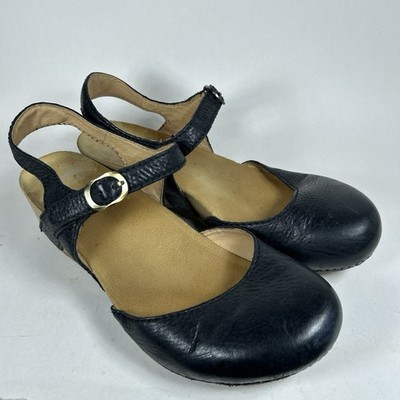 Size 10.5-11 - Dansko Tiffani Black Leather Wedge Clog Sandals Mary Jane Size 41