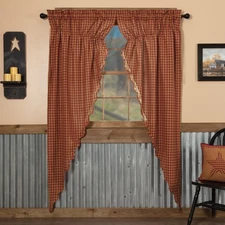 Check Cotton Primitive Curtains Rod Pocket Drawstring Ties Prairie Panel Pair,