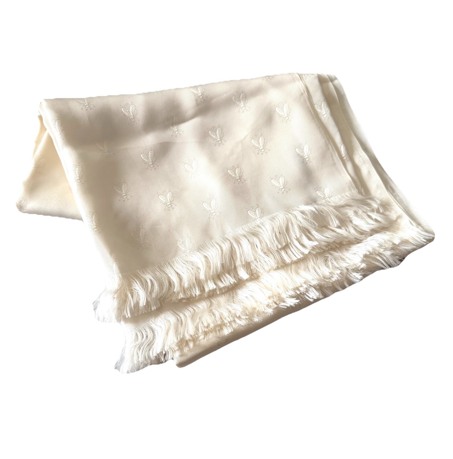 Vintage Hermes Paris 100percent Silk Off White Royal Bee Print Scarf Shawl 56” X 37”