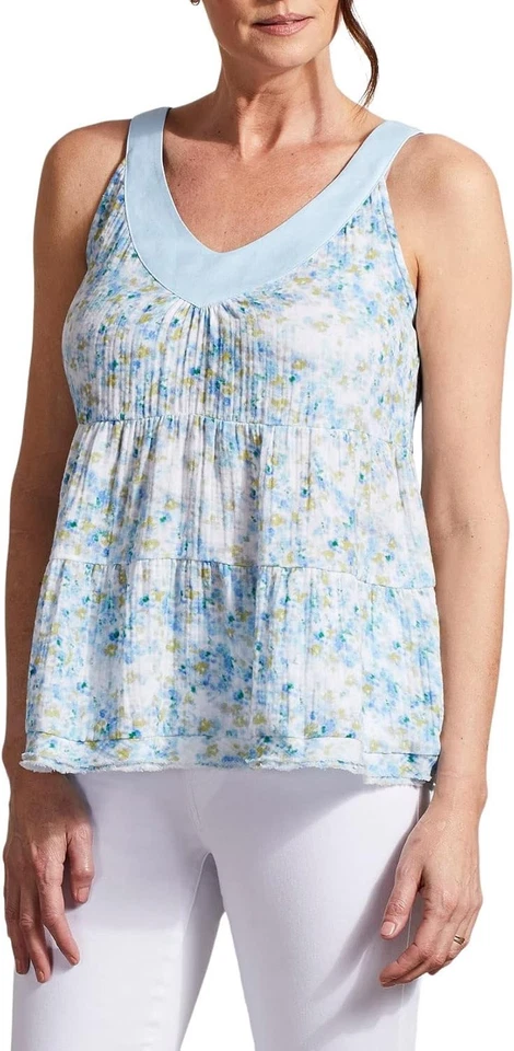 Pantalones de mezclilla tribales talla grande azul claro profundo cuello en V estampado floral en capas Foto 2 de 4