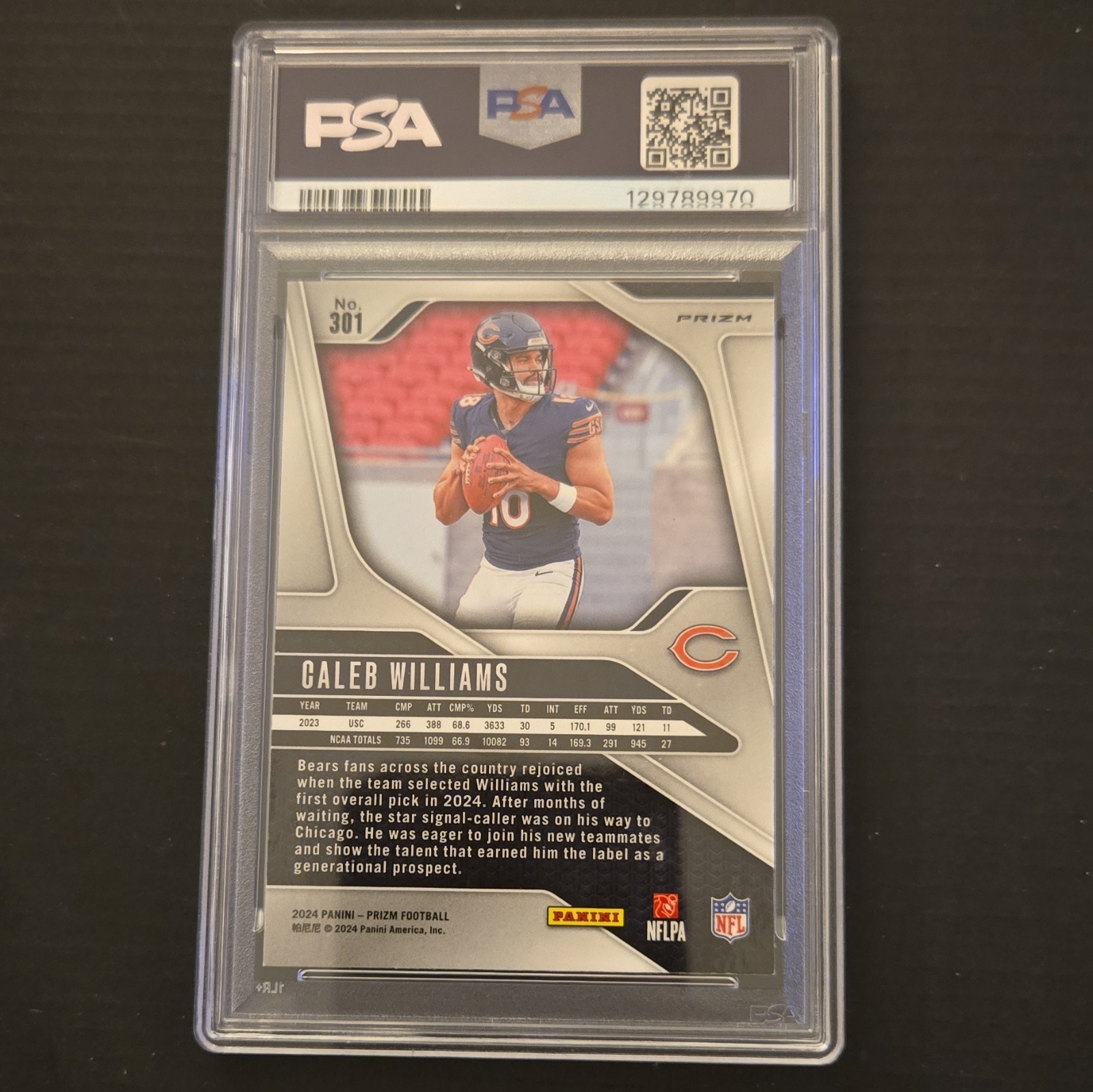 2024 Panini Prizm Caleb Williams Lazer Prizm Bears RC #301 PSA 10 view 2