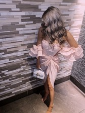 New Pastel Pink Long Draped Princess Gown Sum...