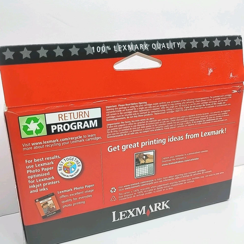 LEXMARK 36 37 Combo Pack Black Color Cartridges Sealed New - Dated 2008 - Image 2 of 2
