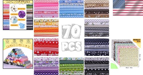 70 Pcs Cotton Fat Quarters - Vibrant Quilting Fabric Bundles for Fashion Crafts - Picture 2 of 9