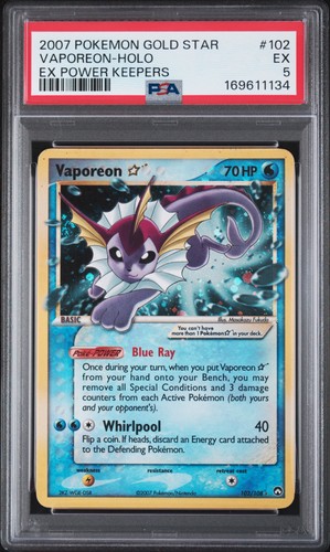 2007 POKEMON EX POWER KEEPERS GOLD STAR #102 VAPOREON-HOLO PSA 5