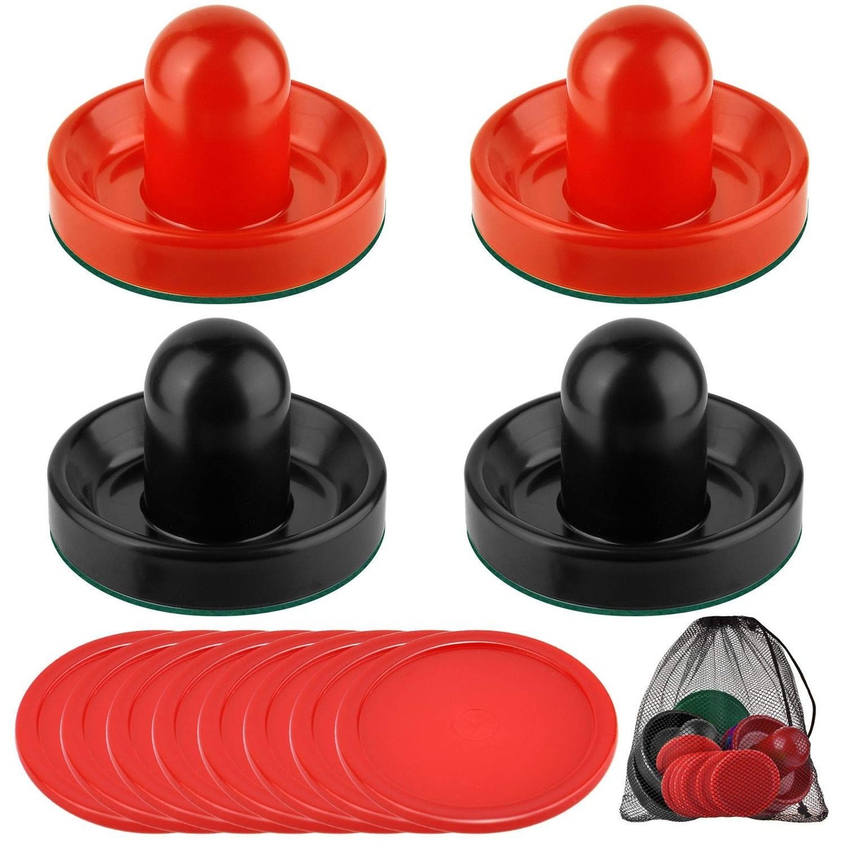 MOUJUCHI – Lot De 2 Poussoirs Et 4 Palets Pour Hockey Sur Air – 60 Mm, Patin En Feutre, Rouge – Pour Tables De Jeu Et Arcades