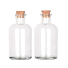 Decorative Glass Bottles with Cork Stoppers (8.5 fl oz. Round Bottles / 2 Pcs)