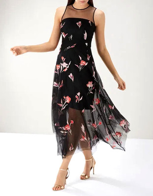 COAST SELINA DURCHSICHTIG BESTICKT SCHWARZ SPITZE HOCH NIEDRIG MIDI MAXIKLEID 14 ZWEIMAL 129 £