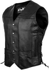 HWK Leather Motorcycle Vest for Men and Women with Gun Pocket, 2XL - Black