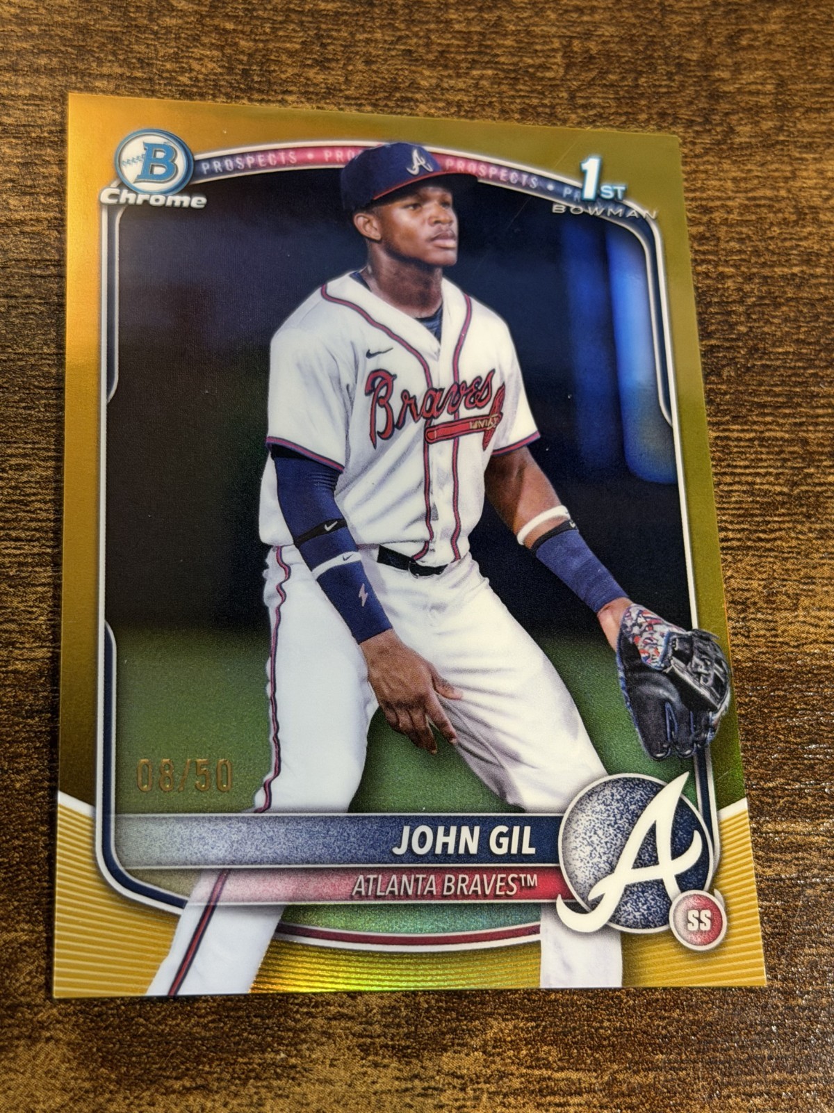 JOHN GIL 2025 Bowman Chrome #BCP-172 Braves 1st True Gold Refractor /50
