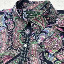 Lauren Ralph Lauren Paisley Patchwork Button Shirt Womens L (FITS M) NON IRON