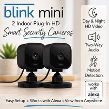 Blink Mini Indoor Plug-In HD Smart Security Cameras 2 Pack Alexa Compatible