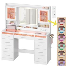 🔥Dressing Table with 9 Drawers Mirror and RGB Lights Makeup Desk Vanity Table
