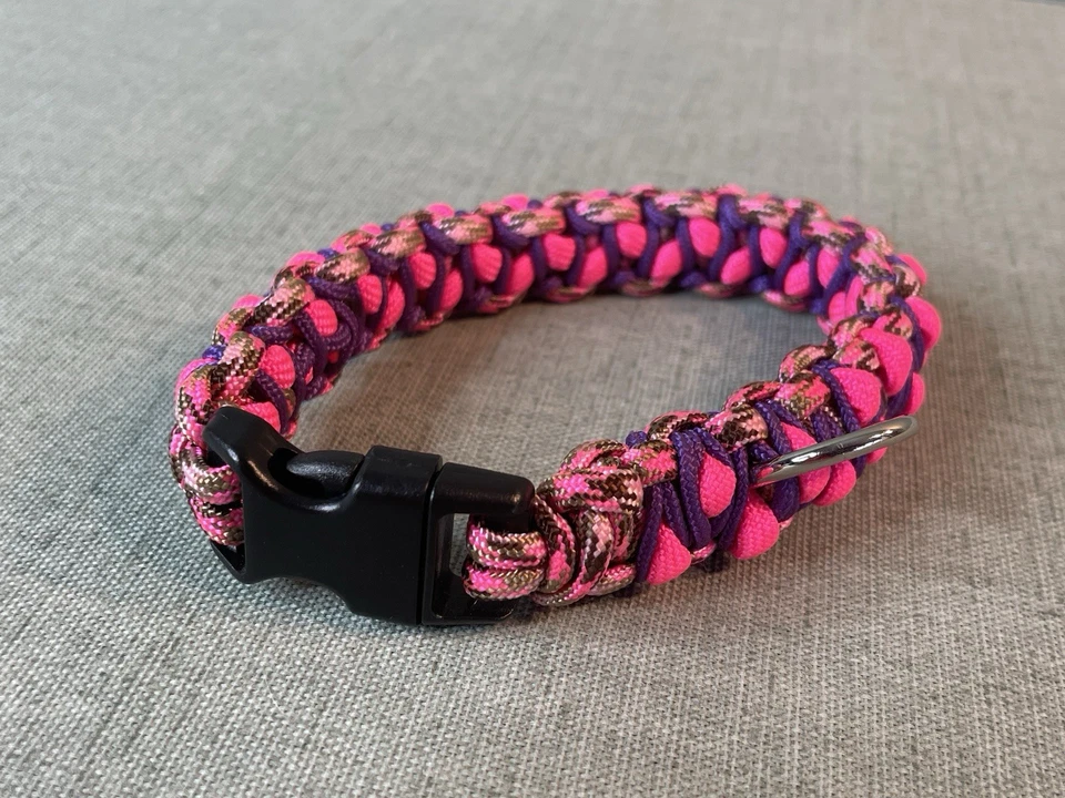Collar de perro Paracord tamaño pequeño 12" pulgadas de largo rosa y púrpura cierre de clip Foto 2 de 4
