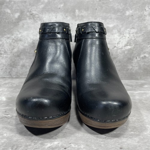 Danko Dabney Black Leather Heeled Side Zip Ankle Boots Women's US 7.5-8 EU 38 - Picture 2 of 13