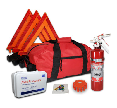 USKITS DOT Compliant Kit with 1A10BC US Made Fire Extinguisher and LED Flare