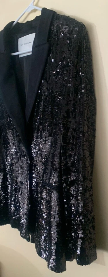 ZARA WOMEN'S STUDIO BLACK SEQUIN BLAZER LAPEL COLLAR SIZE LARGE - Image 3 of 4