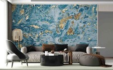 3D Watercolor Blue Marble Texture Self-adhesi...