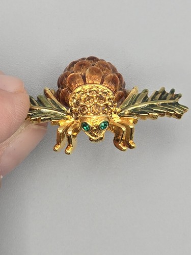 Joan Rivers Vintage Pinecone Bumble Bee cristaux Swarovski Noël/automne SIGNÉ - Photo 4/5