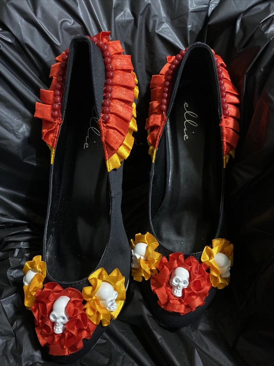 Ellie 4 Heel Day Of The Dead High Heels Size 7 Sugar Skull Day Of