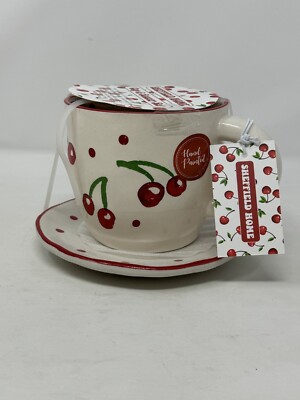 Sheffield Home Cherry Mug & Saucer Coffee Tea Hot Cocoa Mug NWT hand painted HTF