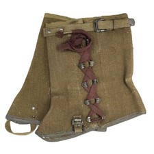 Vintage Italian Military Gaiters, Cotton Canvas, Leather Trim, Made in Italy