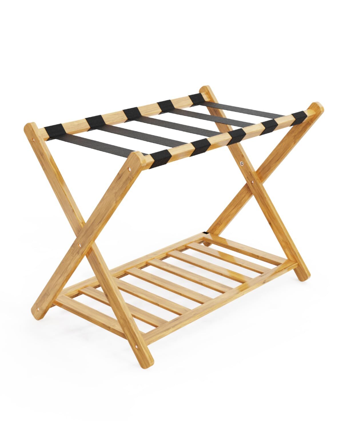 Luggage Rack Folding Suitcase Stand With Storage Shelf Natural Bamboo Suitcase S-image
