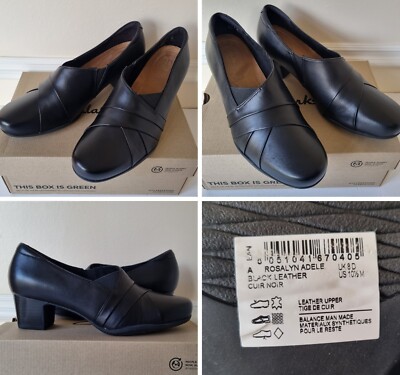 Clarks Rosalyn Adele Ladies UK Size 8D Black Leather Block Heel Court Shoes  UK