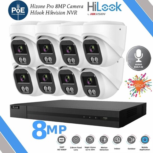 8MP HIKVISION CCTV 8MP 4K NVR COLORVU IP POE OUTDOOR AUDIO MIC CAMERA SYSTEM KIT - Afbeelding 22 van 45