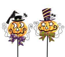 Glow In The Dark Jack-O-Lantern Metal Garden Stakes Halloween Pumpkin Yard Decor