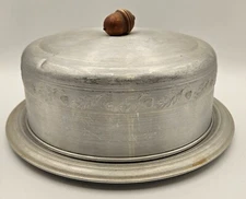 Vtg West Bend Aluminum Cake Server Cake Plate w/Cover Acorn Design