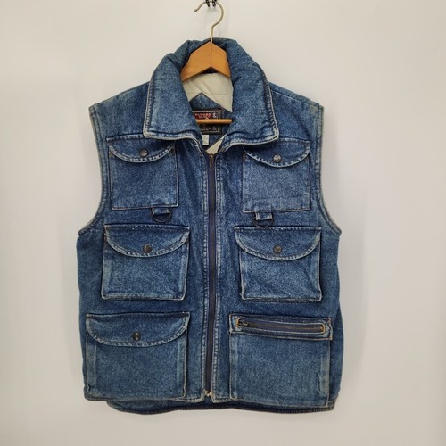 Vintage Rugged Run Mens Denim Utility Tactical Zip Vest Insulated Size Medium