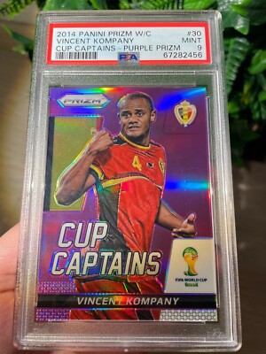 2014 Panini Prizm World Cup 30 Vincent Kompany Cup Captains Purple Prizm PSA 9