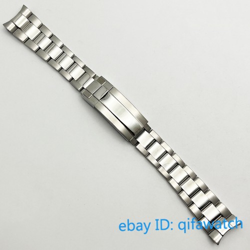 Correa de reloj de plata de acero inoxidable macizo de 20 mm pulsera cierre deslizante - Imagen 9 de 12