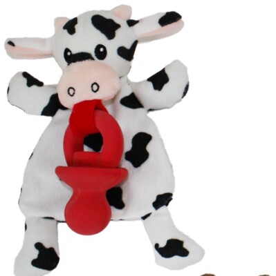 Multipet Plush Pacifier Pal Cow 8'' Cuzzle Buddy Crinkle Dog Toy Gentle Chew NEW